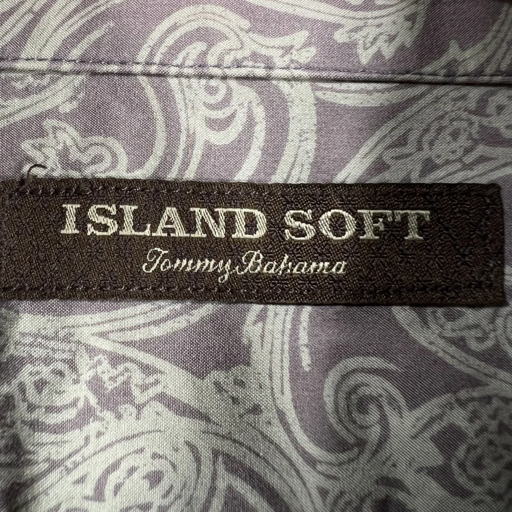 Tommy Bahama Island Soft Shirt Mens Large Purple Beige Paisley Button Up Casual - Picture 2 of 14